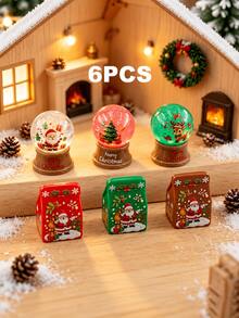 Mini Christmas Snow Globe & Gift Box Ornament Set, Cute Resin Santa Claus & Reindeer Decor, Miniature Christmas Landscape Decoration, Suitable For Dollhouse DIY Handmade Holiday Desktop Party Decor - A - View 4