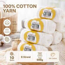 LIRISNLY 10 Skeins 500g 100% Cotton Yarn, Soft Breathable Hand Knitting & Crochet Yarn, DIY Craft Yarn For Making Bags Small Garments, Beginner Friendly - Multicolor - View 4
