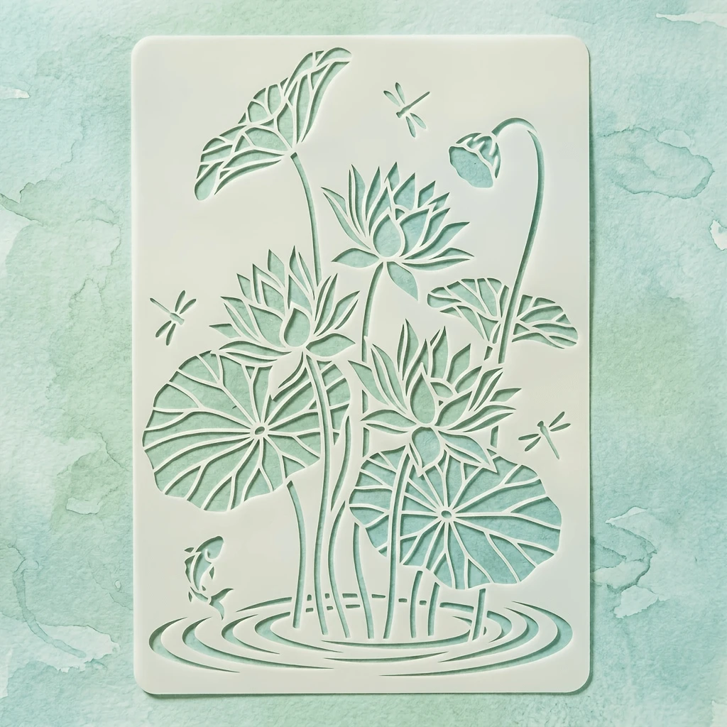 1pc Peony & Koi Fish Painting Hollow Stencil, Reusable & Washable, Suitable For Handmade Projects, Coloring Tools, Scrapbooking, Handmade Books, Birthday & Graduation Gifts, Greeting Cards, Journals, Photo Albums, Wall Decor