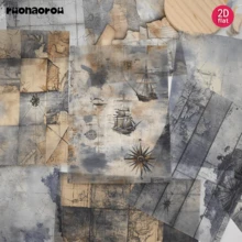 Ruonaorou 12pcs/Set Vintage Nautical Compass Map Translucent Vellum Paper Junk Journal Semi-Transparent Premium Distressed Ocean Navigation Material Vellum Paper Scrapbook Decoration DIY Junk Journal Diary Notebook Material Paper Envelope Greeting Card Vellum Paper Decoration (2D Flat A5) - A - View 1