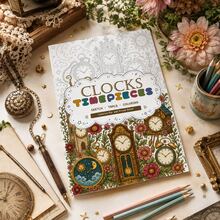 Architecture & Vintage Timepiece Coloring Activity Notebooks, Houses Buildings Churches Clocks & Watches Line Art, Sketch Trace Coloring Practice, Detailed Creative Drawing, Relaxing Art Activities For Beginners, Teens & Adults - Architecture & Vintage Line Art - View 4