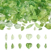 100pcs Mini Acrylic Leaf Beads - Assorted Styles, Suitable For DIY Jewelry Making, Handmade Crafts And Accessories - Beading And Jewelry Making - Green - View 5