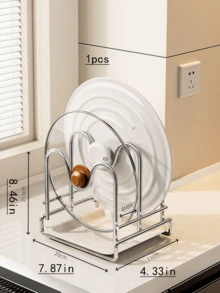 1pc/Pot Lid Storage Rack, Cutting Board Organizer, Suitable For Baking Tray, Cutting Board Holder, Kitchen Knife Rack, Chef Knife, Cutting Board, Pot Lid Multifunctional Countertop Storage Rack - Silver - View 5
