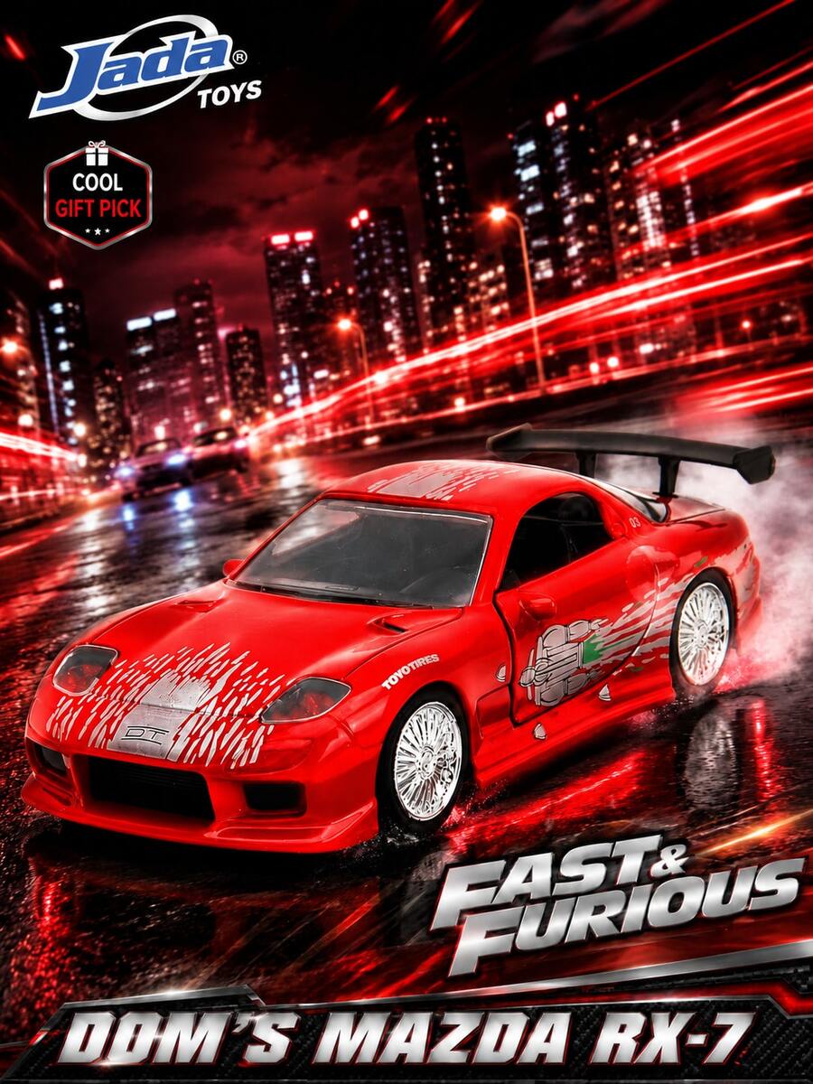 Jada Toys Fast & Furious Dom's Maz-Da RX-7 1:32 Die-Cast Vehicle, Model Mobil Sport JDM Merah, Koleksi Mobil Balap Ikonik dari Film, Mainan Mobil Pajangan Detail, Hadiah untuk Anak Laki-laki, Penggemar Balap, dan Kolektor - MultiWarna - View 1
