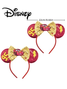 Disney 1pc Cars Character Ear Headband, Red Sequin Gold Sparkle Bow Lightning McQueen 95 Number Festival Cosplay Party Hair Hoop - Multicolor - View 6