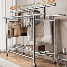 Telescopic Clothes Drying Rack, Foldable Movable Windproof Garment Hanging Rod, Freestanding Clothes Airer, Sturdy Portable Clothing Display Stand, 3 Styles Available, Space-Saving Home Garment Storage Rack For Clothes Organization - Freestanding Drying Rack - View 5