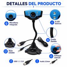 Cámara Web HD con Micrófono, Cuello Flexible y Luces LED Ajustables, Webcam USB para Computadora PC o Laptop, Ideal para Home Office, Clases en Línea y Videollamadas - 1 pieza - Ver 1