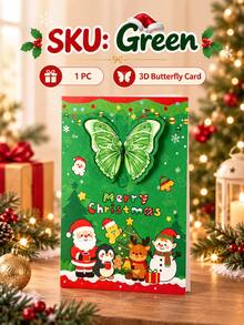 1pc 3D Pop‑Up Butterfly Christmas Greeting Card, Santa Snowman Xmas Holiday Wish Card, Festive Paper Gift Card For Christmas Party - Multiple Styles - View 10