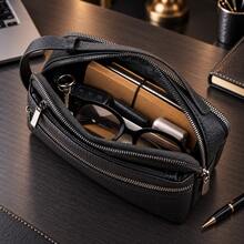 HOVI'S Multi-Zipper Compartment Textured PU Handbag - Portable Wristlet Design, Spacious Storage, Durable Material, Ideal For Daily/Travel Use - Black - View 6