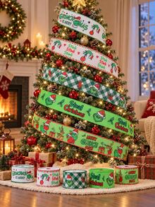 The Grinch Christmas Ribbon, Printed Holiday Gift Wrapping Ribbon Roll With Festive Cartoon Patterns, Red And Green Decorative Ribbon, Suitable For Christmas Gifts, Tree Decorations, Bows, Wreaths, Garlands, Baskets, Party Decorations And DIY Crafts, Grinchmas Holiday Supplies - View 4
