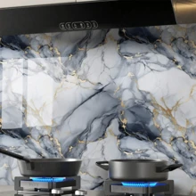 1 Rollo de papel contact de imitación de mármol de aluminio extraíble, a prueba de agua y de aceite, blanco mate, adecuado para baño, cocina, dormitorio, pared de fondo, decoración, papel pintado adhesivo para decoración del hogar - Azul grisáceo - Ver 6