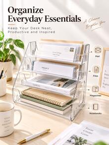 Rak Display Penyimpanan Meja 4 Tingkat, Rak Organizer Meja untuk Rumah & Asrama untuk Kosmetik, Figur, Alat Tulis, Penyimpanan Berlapis - Clear - View 2