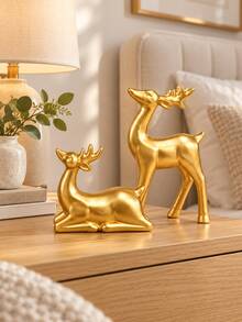 2PCS Gold Reindeer Figurines, Elegant Christmas Deer Statues, Holiday Tabletop Decorations For Fireplace Mantel, Living Room, Shelf, Entryway, Dining Table, Christmas Home Decor & Gift - Selected Items - View 7