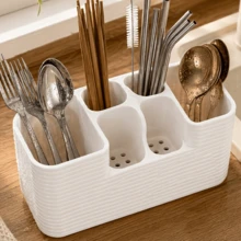 1pc Kitchen Utensil Storage Rack, 6-Compartment Dish Drainer With Drainage Holes, White Plastic Cutlery Organizer Box, Countertop Utensil Chopstick Spoon Fork Storage Organizer, Multi-Functional Kitchen Sink Accessory For Home Dining - Multicolor - View 3