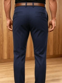 Men's Thin Summer Cargo Pants, Solid Color Commuter Casual Straight Leg Long Pants, No Belt - Royal Blue - View 2