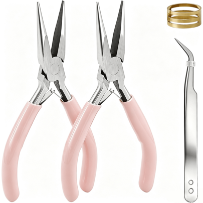 1/3/4pcs Pink Jewelry Pliers Set, Smooth Pointed Nose Pliers Without Teeth, No Blade Pliers, Handmade DIY Wire Wrapping Beading Jewelry Making Tools Including Ring Opener Tweezers