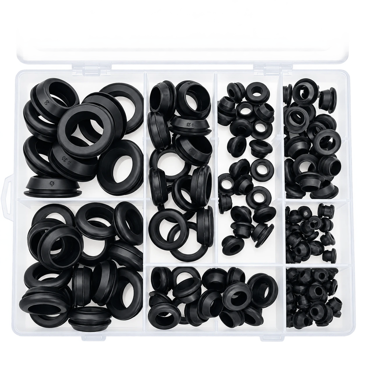 140pcs Rubber Washer Assortment Set, Includes 8 Hole Sizes: 2/13" 1/5" 5/16" 3/8" 1/2" 3/4" 13/16" 1", Suitable For Automotive, Valves, Pumps, Chemical Piping, Sprayers, Water Pipes, Tubing And PC Hardware/Piano Maintenance - 140pcs/set - View 1