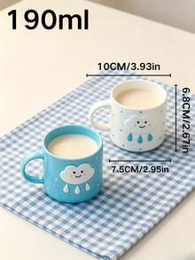 2pcs Cute 3D Cloud & Raindrop Embossed Ceramic Couple Mugs, Colorful Gift Box Packaging, Sweet Gift For Valentine's Day, Wedding, Anniversary, Home & Office Coffee Tea Cups - Multicolor - View 7