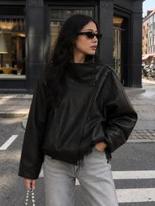 TRAFZA Women's Short Windbreaker Casual Jacket, Spring Edition Black Fall - Black - View 2