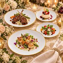 10/25/50pcs White Gold Rim Dinner Plates - 7.5 Inch And 10.25 Inch Premium Dinner Plates With Gold Edge - Perfect For Weddings, Parties, Birthdays, New Year's Eve, Mother's Day, Graduation Dinner, Halloween, Christmas - White - View 10