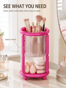 Color-Block Makeup Brush Holder-Saves Countertop Space. This Multifunctional Organizer Is Made Of Sturdy, Durable Plastic And Is Perfect For Vanity Or Bathroom Countertops-An Essential Storage Solution For Your Grooming And Bathroom Areas. - Multicolor - View 9