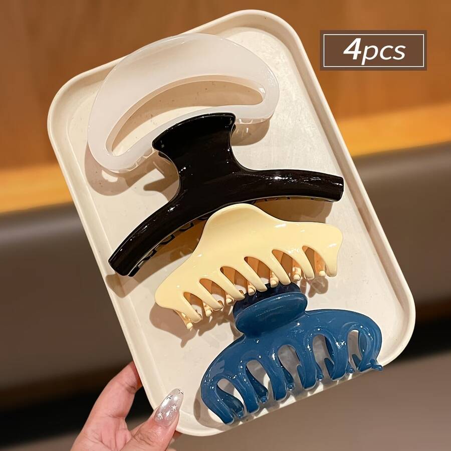 4pcs Women's Large Glossy Hair Claw Clips, Simple Durable Multi-Color Hair Claw For Back Of Head Updo, Versatile Hair Accessories For Shower And Daily Wear