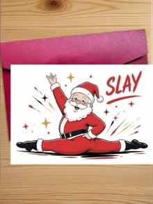1pc "Slay Santa" Funny Christmas Card With Envelope - Humorous Cartoon Santa Claus Greeting For Friends, Family And Colleagues, Blank Inside - A - View 1
