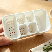 1pc Kitchen Utensil Storage Rack, 6-Compartment Dish Drainer With Drainage Holes, White Plastic Cutlery Organizer Box, Countertop Utensil Chopstick Spoon Fork Storage Organizer, Multi-Functional Kitchen Sink Accessory For Home Dining - Multicolor - View 2