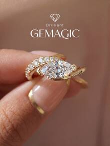 1pc Elegant Teardrop Half-Pave Zirconia Ring, Exquisite Women's Jewelry, Suitable For Daily Wear And Dating Gift - Marquise Diamond Ring - View 1