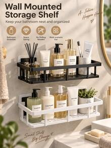 Large-Capacity, Wall-Mounted Shower Rack-Drill-Free And Space-Saving. Suitable For Bathrooms And Kitchens, It Is Easy To Install And Perfect For Storing Toiletries, Cosmetics, And Other Items. Shower Caddy, Bathroom Storage Rack. - Multicolor - View 2