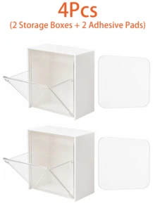 4pcs Set (2 Storage Boxes + 2 Adhesive Pads) Cotton Pad Storage Box, Large Capacity No-Drill Wall-Mounted Flip Cover Storage Box, Plastic Bathroom Shelf, Transparent Flip Cover Wall-Mounted Storage Box, Bathroom Vanity Small Item Storage Box, Cotton Swab Box - Multicolor - View 12