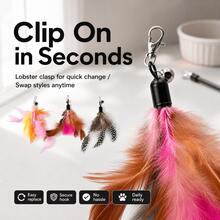 3pcs Cat Teaser Toy Replacement Heads (Suitable For 2-16 Lbs Cats), 3 Colorful Feather Styles (Pink-Orange / Brown-Pink / Grey-Spotted), Each With Bell And Lobster Clasp. Feather Movement + Bell Sound Stimulate Cat's Hunting Instinct, Easy Replacement, Interactive Cat Teasing For Self-Entertainment And Boredom Relief, Compatible With Most Cat Teaser Toys. - Multicolor - View 4