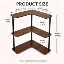 Maximize Your Unused Corner Space With This 3-Tier L-Shaped Storage Rack. Equal-Length Arms Naturally Fit 90° Corners, And 3-Tier Open Walnut-Toned Shelves Increase Vertical Storage Space Without Obstructing Surrounding Areas. The Slim Black Iron Frame Creates A Light And Modern Appearance, With Rounded Outer Edges Softening The Overall Look. Perfect For Kitchen Countertop Storage Of Spices And Mugs - Multicolor - View 9