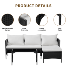 JMYXF 3 Seater Rattan Garden Furniture Sets Garden Table And Chairs Set Waterproof, Thick Cushions, Washable Covers, Modular Seating, Easy-Clean, Perfect For Patios Terraces & Decking Areas - Black - View 4