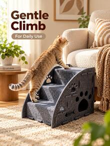 Pet Stairs And Cat Bed Combo, Multi-Functional Felt Pet Stairs Ramp, Cat And Small Dog Bedside Sofa Access Steps, 2/3/4 Steps Optional Pet Climbing Ladder - Multicolor - View 5