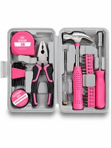 Set Alat Perbaikan Rumah Warna Pink 13/24 Buah, Kotak Perkakas Gaya Gudang dengan Obeng, Palu, Tang, Kunci Allen, Pita Ukur, Alat Multifungsi Portabel - Beragam gaya dan warna - View 14