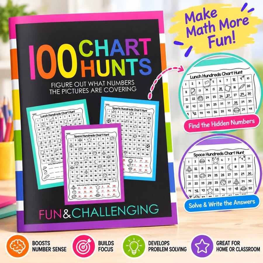 Number Chart Treasure Hunt & Calendar Practice Workbook, Find Hidden Numbers In 100-Grid, Learn Days Of The Week And Months, Develop Number Sense And Time Awareness Through Fun Challenges, Excellent Learning Tool For Home And School - Wookbook - View 1