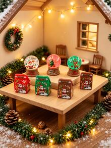 Mini Christmas Snow Globe & Gift Box Ornament Set, Cute Resin Santa Claus & Reindeer Decor, Miniature Christmas Landscape Decoration, Suitable For Dollhouse DIY Handmade Holiday Desktop Party Decor - A - View 2