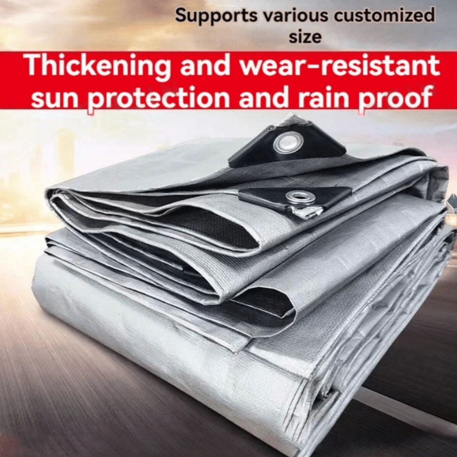 1 Piece Silver Plastic Woven PE Tarp, Outdoor Rain Tarp, Waterproof Tarp, Sunshade Tarp, Tarp, Random Style - Multiple Styles - View 1