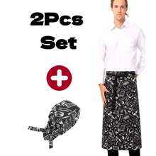 2pcs Half Apron & Chef Hat Set, Apron + Chef Hat Set, Tie-Up Chef Hat Apron - White - View 14