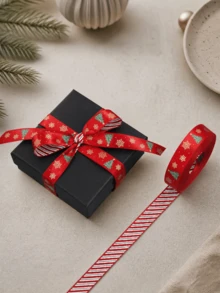 Christmas Ribbon With Santa Traditional Red Green Plaid Xmas Tree Merry Christmas Elk Reindeer Snowflake Bow Bear Mistletoe Pattern For Gift Wrapping Bow Wreath DIY Craft Festive Holiday Home Decor Baking Supply - Multicolor - View 6