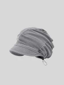 1pc Women's Corduroy Knit Hat, Slouchy Newsboy Cap With Adjustable Drawcord, Ribbed Texture, Warm Fall Winter Streetwear For Travel - A - View 14