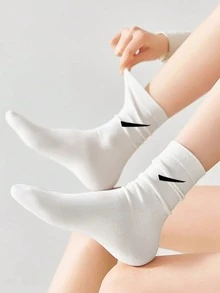 1/2/4 Pairs Women's Slash Wide Cuff Comfortable Breathable Mid-Calf Socks - Black and White - View 11