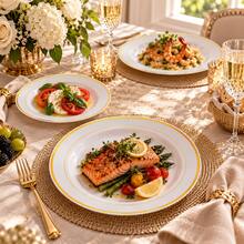 50/25/20/10pcs Premium White Double Gold Rim Dessert Plate Set, 10.25 Inch And 7.5 Inch Elegant Dinner Plates With Gold Border, Suitable For Weddings, Birthdays, Picnics, Barbecues, Parties, Halloween, Christmas And Other Occasions - White - View 8