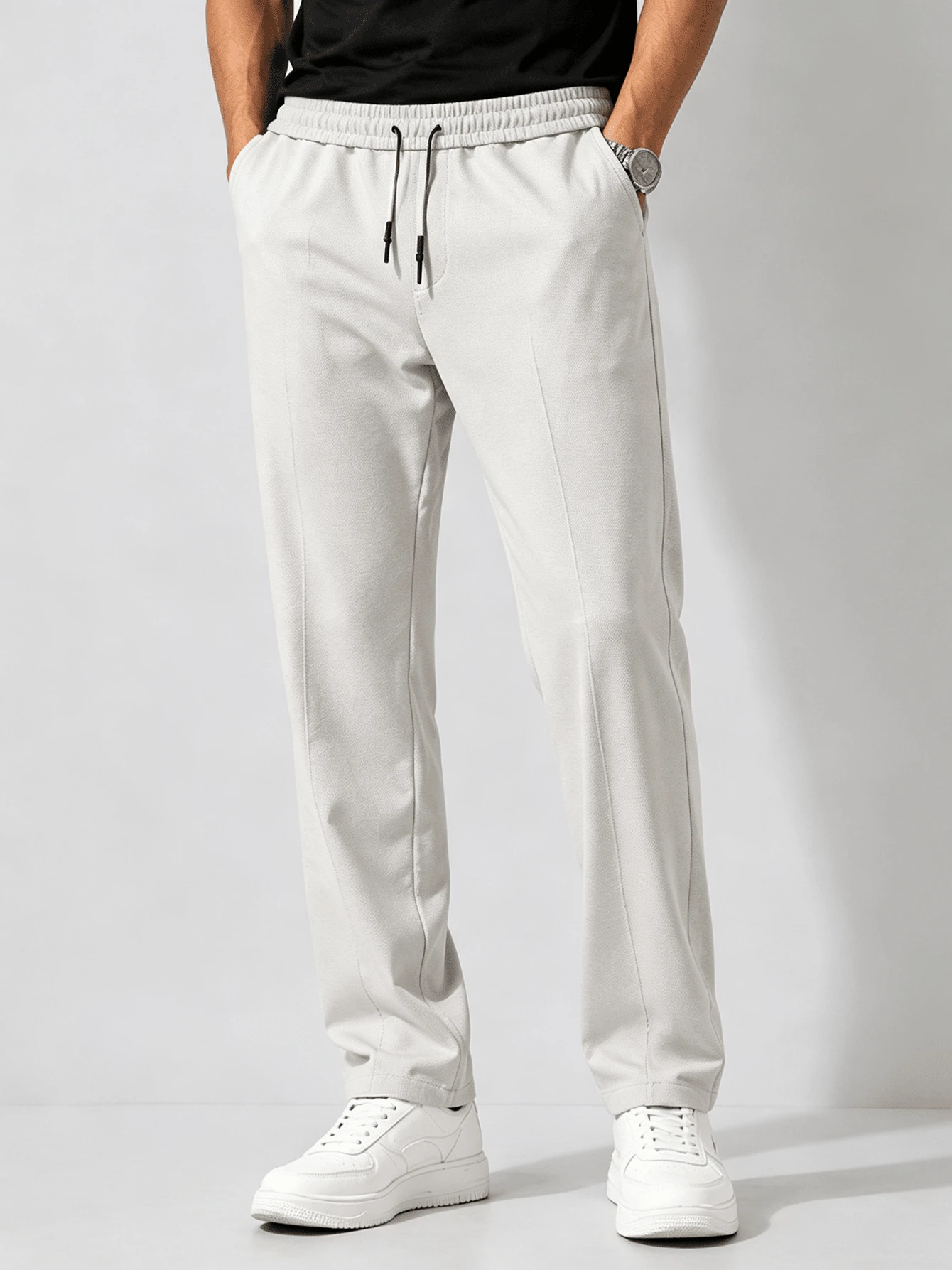 Celana Kasual Pria Warna Polos Model Slim Fit, Cocok untuk Pemakaian Sehari-hari di Musim Semi - Light Grey - View 1