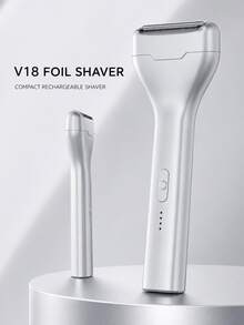 Rechargeable Reciprocating Foil Shaver For Men, Compact Electric Body Hair Groomer For Chest, Arms And Legs, Removable Foil Head, 300mAh Battery, Type-C Charging, 4 Battery Indicators, Silver/Gray - Multicolor - View 2