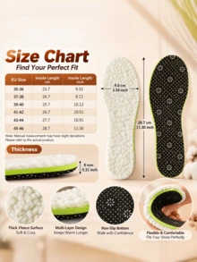 QKC 1 Pair Fleece Lined Winter Insoles, Soft Plush S Insoles, Multi-Layer Design Anti-Slip Bottom, Unisex Warm And Comfortable Shoe Pads - Beige - View 5