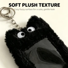 Plush 3-Inch Card Holder With Keychain Pendant, Transparent Window For Storing Small Cards, Photos, Postcards, Christmas And Halloween Gift Item, Bag-Hanging Card Storage Bag, Portable, For Girlfriend And Friends - Black - View 2