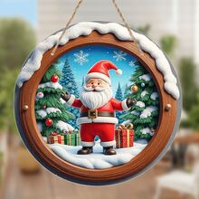 1pc 2D Santa Claus Snow Scene Decorative Sign, Round Acrylic Signboard - Suitable For Home Decor, Living Room, Bedroom, Study, Office, Room Decoration - A - View 5