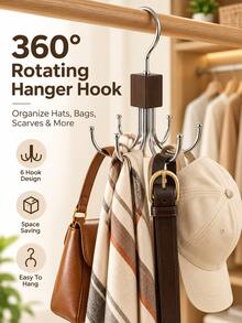 Multifunctional Large Capacity Rotating Hooks, Suitable For Belts, Hats, Bras, Camisoles, Ties And Scarves; Fashionable Space-Saving Closet Organizer, No Drilling Required, Perfect Solution To Maximize Closet Space - Multicolor - View 3